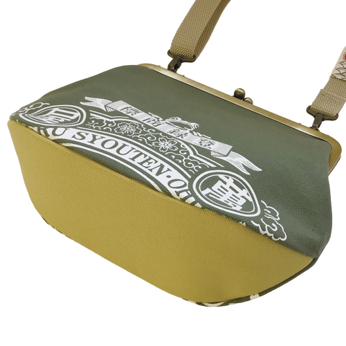 がま口バッグ ラベル柄 緑 マチ黄ヒワ - 画像 (6)