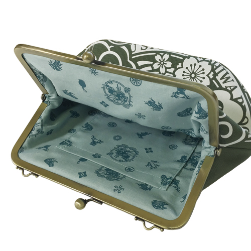 がま口バッグ ラベル柄 緑 マチ黄ヒワ - 画像 (9)