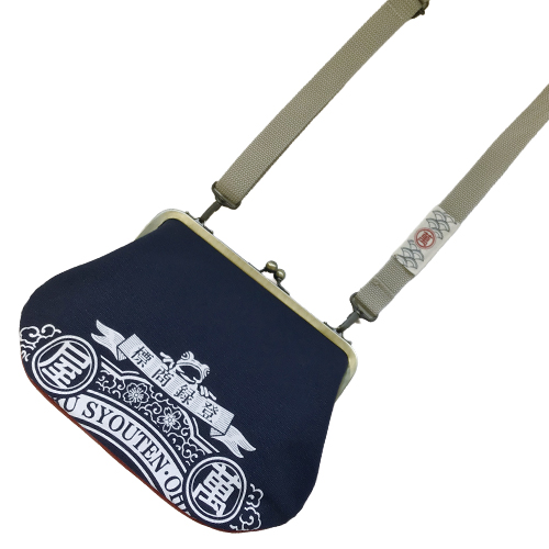 がま口バッグ ラベル柄 紺 マチ赤 - 画像 (4)