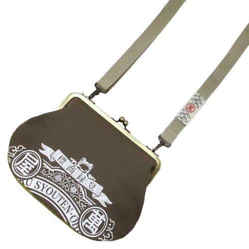 がま口バッグ ラベル柄 茶 マチヒワ - 画像 (4)