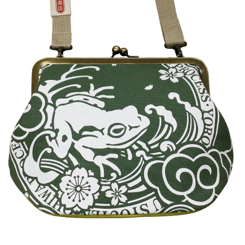 がま口バッグ ラベル柄 緑 マチヒワ